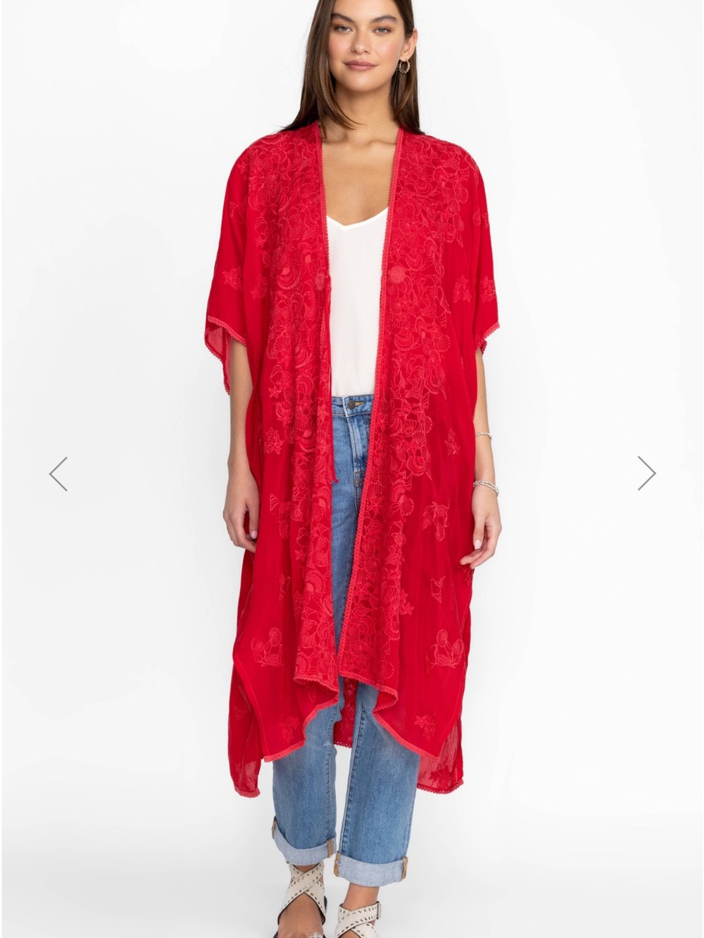 Johnny Was Sea Georgia Kimono One Size Sea Shells Boho Embroidered Crinkle B21